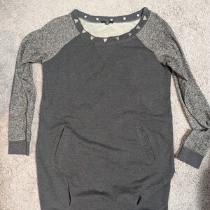 Very J Charcoal Long Sleeve Top with Metallic Accents